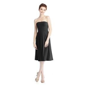 Loop Dress Strapless Jersey Stretch A-Line Midi Black Pleated Front Women Medium